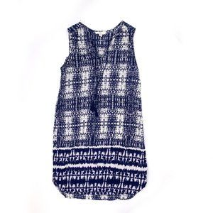 BLL New York Blue White Sleeveless Dress Boho Tassel V-Neck Small Petite Viscose